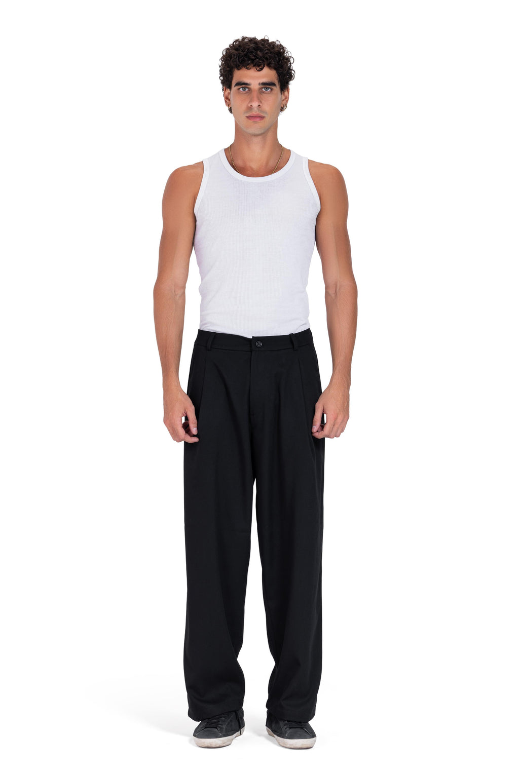 Pinstriped pleated trousers