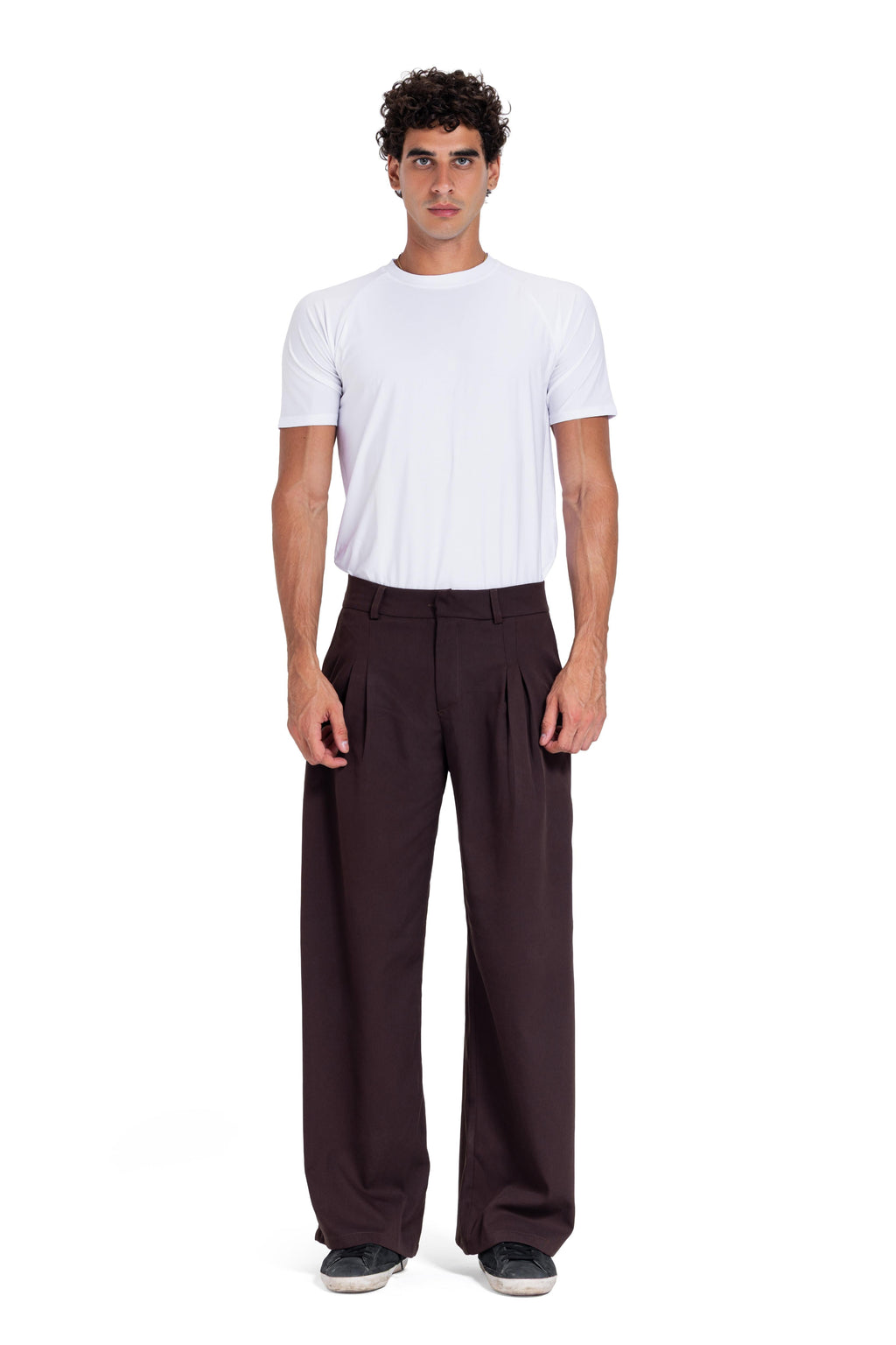 Pinstriped pleated trousers