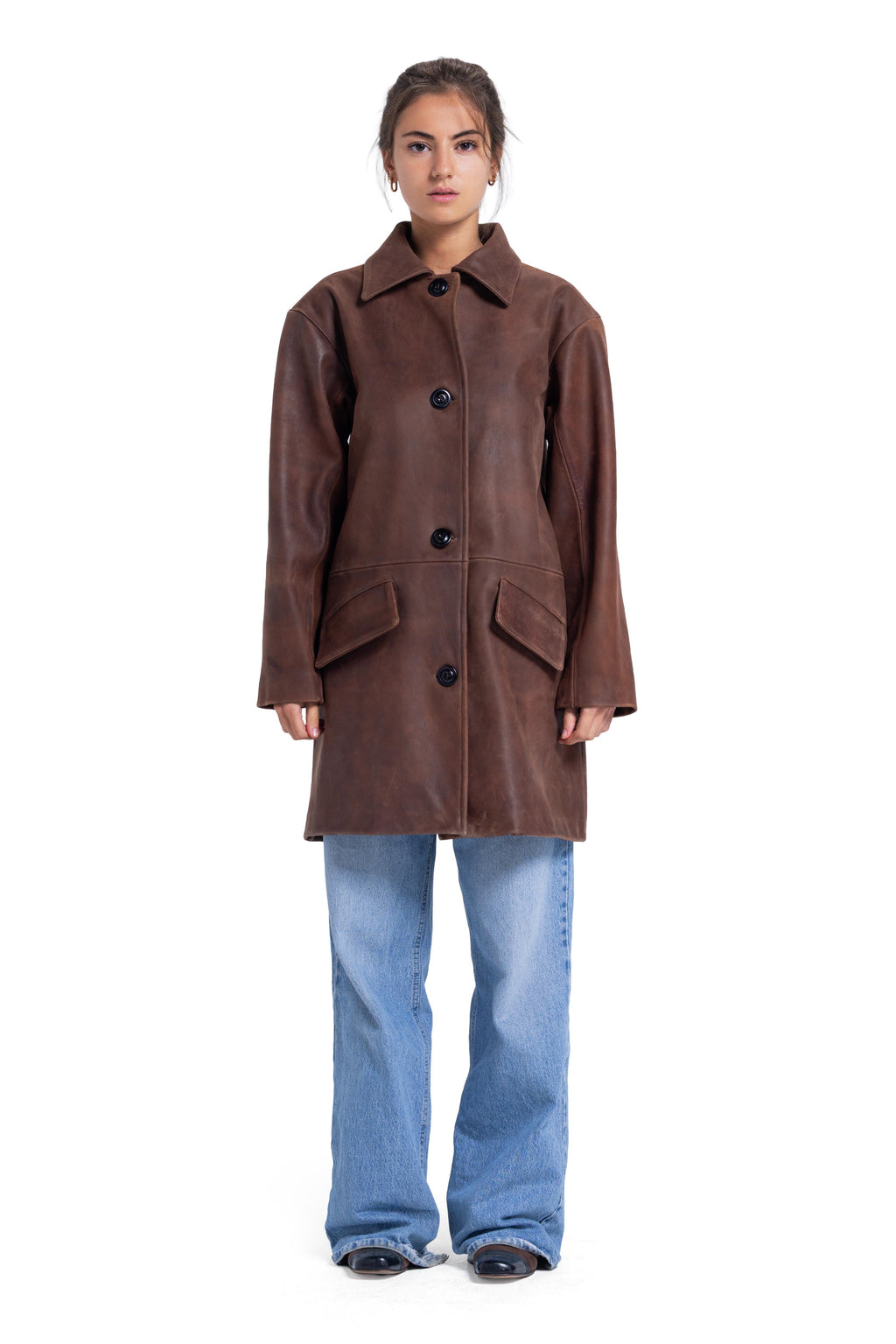 Long nappa leather coat