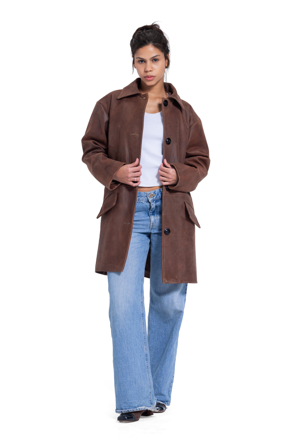 Long nappa leather coat