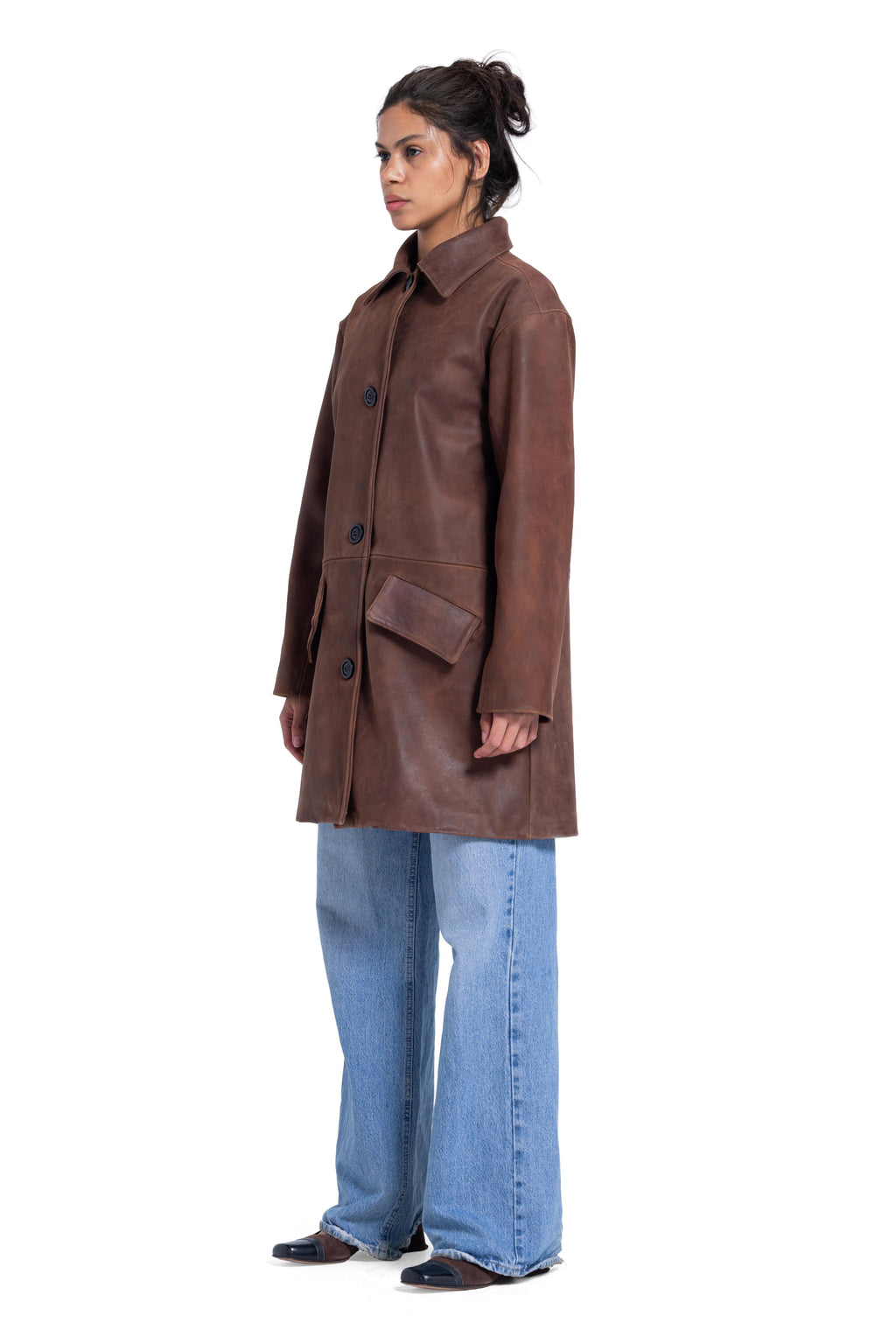 Long nappa leather coat