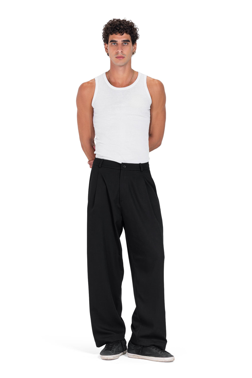 Pinstriped pleated trousers